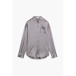 Bead-embellished silk-blend satin shirt