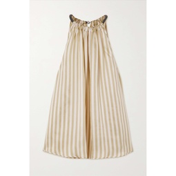 BRUNELLO CUCINELLI Bead-embellished striped duchesse-satin top