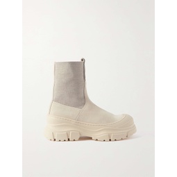 BRUNELLO CUCINELLI Bead-embellished suede and stretch-knit Chelsea boots