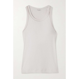 BRUNELLO CUCINELLI Satin-trimmed ribbed cotton-blend jersey tank