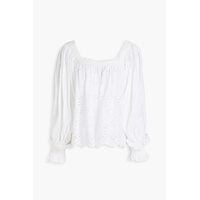 Gathered broderie anglaise cotton blouse