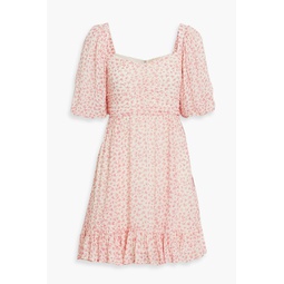 Ruched floral-print chiffon mini dress