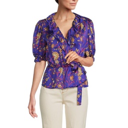 Floral Ruffle Wrap Top