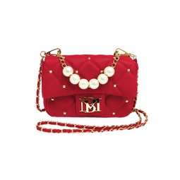 Faux Pearl-Embellished Quilted Crossbody Bag