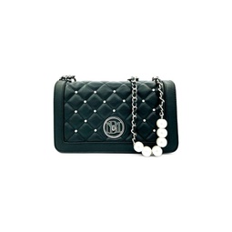 Quilted Faux Leather & Faux Pearl Crossbody Bag