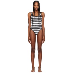 Black   White Striped One Piece Swimsuit 241251F103003