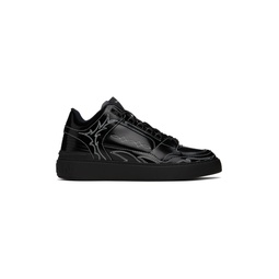 Black B Court Mid Top Western Glazed Leather Sneakers 241251M237003