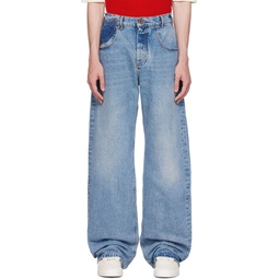 Blue Contrasted Pocket Jeans 232251M186001