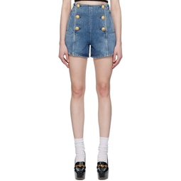 Blue Buttoned Denim Shorts 241251F088008