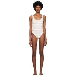 White   Beige Striped Swimsuit 231251F103000