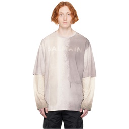 Gray Printed Long Sleeve T Shirt 231251M213037