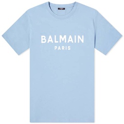 Balmain Paris Logo T-Shirt Pale Blue & White