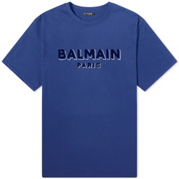 Balmain Flock Logo T-Shirt Blue, Navy & Silver