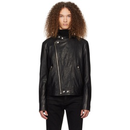 Black Zip Leather Jacket 241251M181000