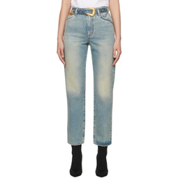 Blue Classic Belted Jeans 241251F069000