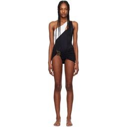 White & Black Asymmetric One-Piece Swimsuit 241251F103004
