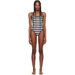 Black & White Striped One-Piece Swimsuit 241251F103003