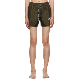 Khaki Printed Swim Shorts 232251M208003