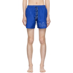 Blue Embossed Swim Shorts 241251M208001