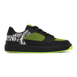 Black & Green B-Court Flip Snake-Effect Sneakers 241251M237005