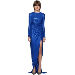 Blue Draped Maxi Dress 231251F055012