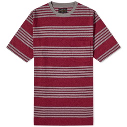 Beams Plus Stripe Nep Pocket T-Shirt Burgundy