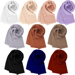 Beieverluck 10 Pieces Chiffon Hijab Head Scarf for Women Solid Color Chiffon Long Scarf Shawls and Wraps Lightweight, 10 Colors