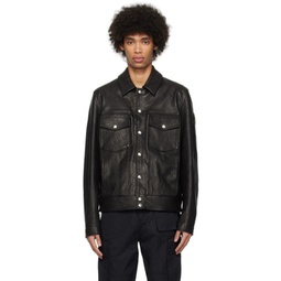 Black Piston Leather Jacket 241084M181003