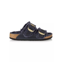 Arizona Big Buckle Shearling-Lined Leather Sandals
