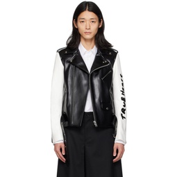 Black & White Paneled Faux-Leather Jacket 231935M181000