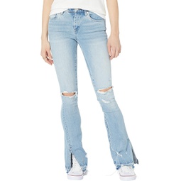Blank NYC Hoyt Mini Boot Denim Jeans with Ripped Knees and Side Slit Released Hem in Blue