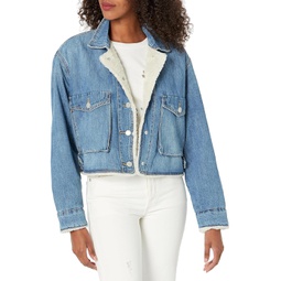 Womens Blank NYC Cropped Denim Jacket with Sherpa Lining in Crash Course
