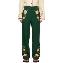 Green Prairie Rose Trousers 241169F087008