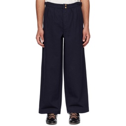 Navy Wide-Leg Snap Trousers 231169M191015