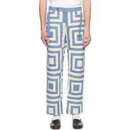 Blue & Off-White House Steps Trousers 231169M191003