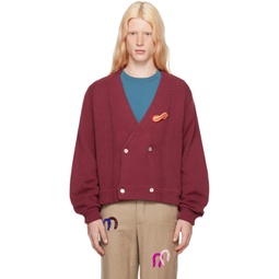 Burgundy Double-Breasted Cardigan 241169M200006