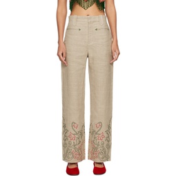 Beige Embroidered Trumpetflower Murphy Trousers 241169F087029