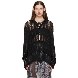 Black Crochet Fringe Shirt 241169F109013