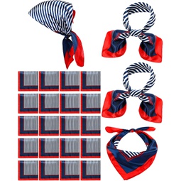 Bonuci Sailor Scarf 23.62 x 23.62 Inch Silk Satin Flight Attendant Scarf Square Red White and Blue Stripe Scarf for Women
