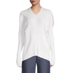 Ribbed Wool V Neck Sweater