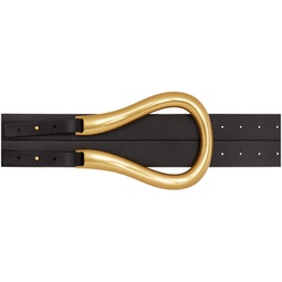 Black & Gold Large Horseshoe Buckle Belt 211798F001001