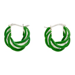 Silver & Green Pillar Twisted Hoop Earrings 231798M144002