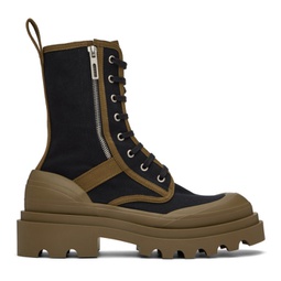 Black & Khaki Calf-High Boots 231798M255004