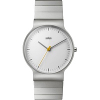 Braun Mens Slim 3-Hand Analogue Quartz Watch, White Dial and Stainless Steel Bracelet and 38mm Case, Model BN0211SLBTG.