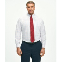 Stretch Big & Tall Supima Cotton Non-Iron Poplin Polo Button Down Collar, Multi Windowpane Dress Shirt