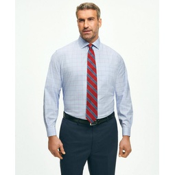 Stretch Big & Tall Supima Cotton Non-Iron Poplin English Spread Collar, Glen Plaid Dress Shirt