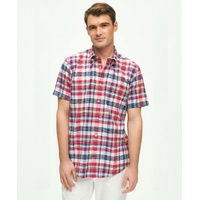 Washed Cotton Madras Short Sleeve Button-Down Collar Sport Shirt