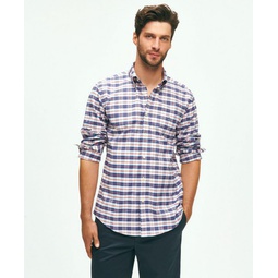 Stretch Non-Iron Oxford Polo Button-Down Collar, Checked Shirt