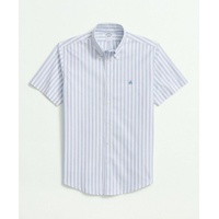Stretch Cotton Non-Iron Oxford Polo Button Down Collar, Striped Short-Sleeve Shirt