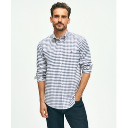 Stretch Cotton Non-Iron Oxford Polo Button Down Collar, Windowpane Shirt